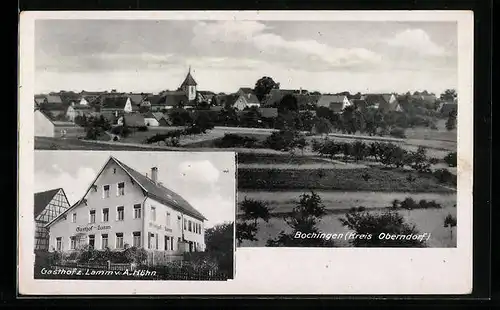 AK Bochingen /Kr. Oberndorf, Ortsansicht aus der Vogelschau, Gasthof zum Lamm A. Höhn