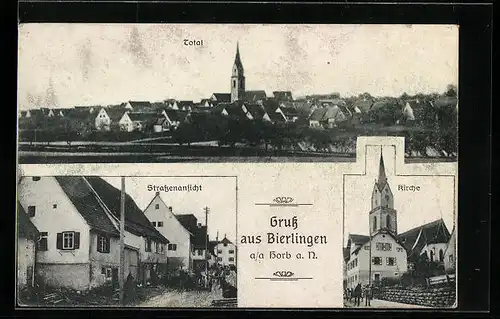 AK Bierlingen a/a Horb a. N., Totalansicht, Strassenpartie, Kirche