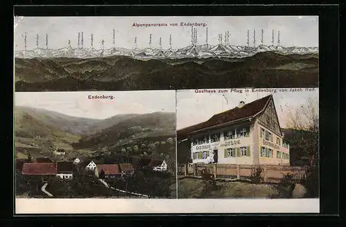 AK Endenburg, Gasthaus Endenburg, Ortspartie, Alpenpanorama mit Rigi, Pilatus und Tödi