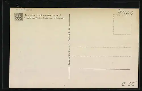 AK Bietigheim b. Stuttgart, Fliegeraufnahme des Linoleum-Werkes