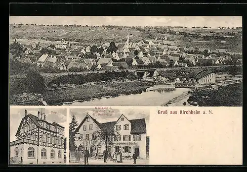 AK Kirchheim a. N., Totalansicht aus der Vogelschau, Gasthaus z. Eisenbahn