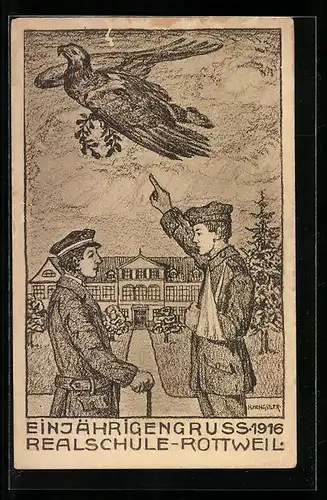 Künstler-AK Rottweil, Realschule Einjährigengruss 1916, Absolvia