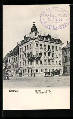 AK Tuttlingen, Hotel Post mit Kutsche