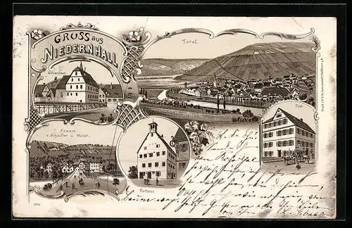 Lithographie Niedernhall, Götzenhaus, Fabrik v. Schaufler u. Wundt, Post