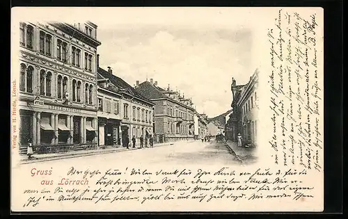 AK Lörrach, Strassenpartie mit Loewen-Apotheke