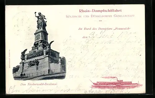 AK Niederwald-Denkmal, Rhein-Dampfer Frauenlob