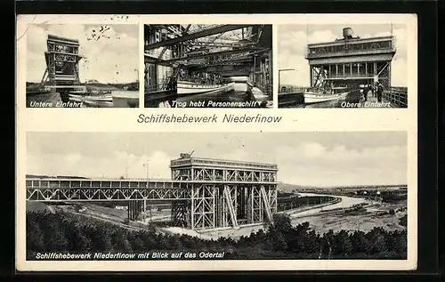 AK Niederfinow, Vier Ansichten vom Schiffshebewerk