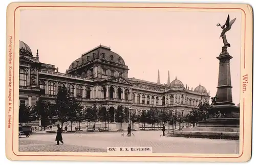 Fotografie Stengel & Co., Dresden, Ansicht Wien, Partie an der K.u.K. Universität mit dem Liebenberg Denkmal
