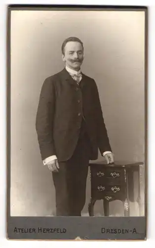 Fotografie Ateluer Herzfeld, Dresden, Herr Theodor Wehmann im Anzug, 1902