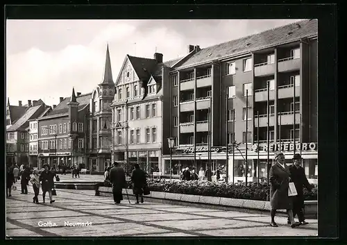 AK Gotha, Reisebüro und Geschäfte am Neumarkt