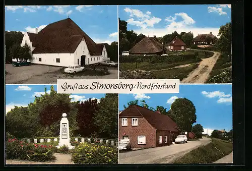 AK Simonsberg /Nordfreisland, Gebäudeansicht, Denkmal, Strassenpartie