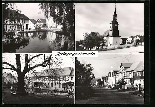 AK Reitzengeschwenda, Kirche, Uferpartie, Strassenpartie
