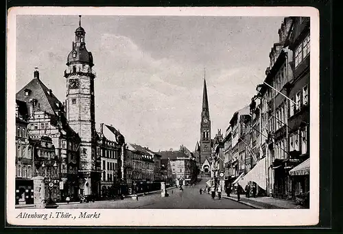 AK Altenburg i. Thür., Markt mit Geschäften und Litfasssäule