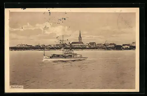 AK Radolfzell, Ortsansicht mit Dampfschiff