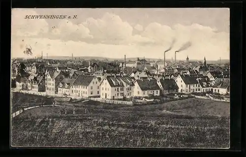 AK Schwenningen a. N., Ortsansicht aus der Vogelschau