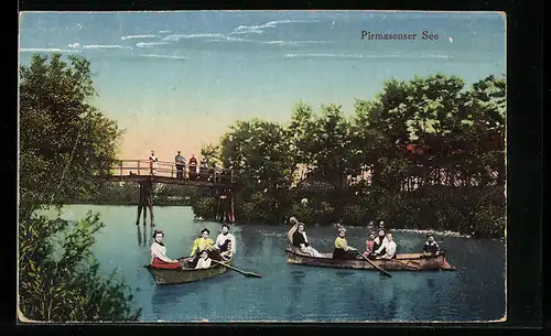 AK Pirmasens, Partie am See mit Ruderbooten