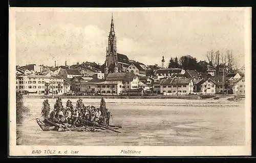 AK Bad Tölz a. d. Isar, Ortsansicht mit Flossfähre