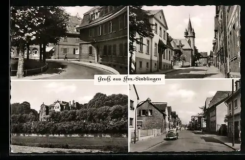 AK Frankfurt a. M.-Sindlingen, Strassenpartien mit Kirche