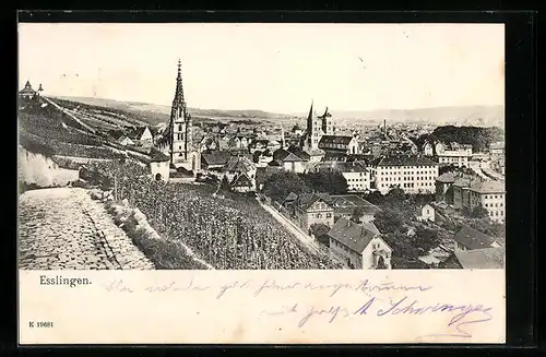 AK Esslingen, Ortsansicht mit Kirche