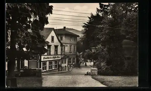 AK Friedrichroda i. Thür., Am Kurpark mit Konditorei & Café Kess, Hotel Alfred