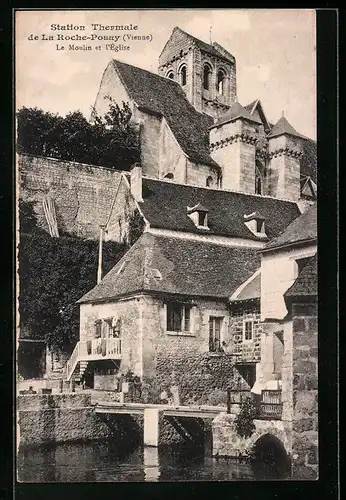 AK La Roche-Posay-les-Bains, Le Moulin et l`Eglise