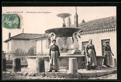 AK Ceyzeriat, Fontaine des Cygnes, Frauen am Brunnen