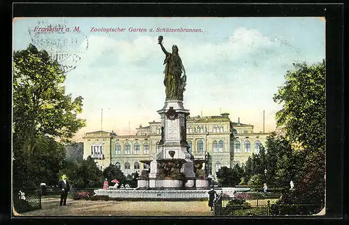 AK Frankfurt a. M., Zoologischer Garten und Schützenbrunnen