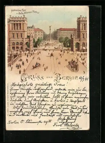 Lithographie Berlin, Hallesches Thor und Belle-Alliance Platz