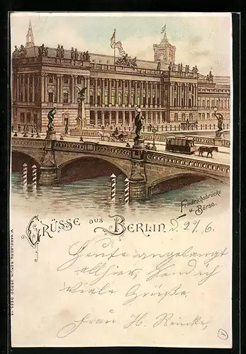 Lithographie Berlin, Friedrichsbrücke und Börse