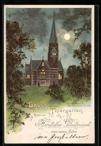 Mondschein-Lithographie Berlin-Tiergarten, Kaiser-Friedrich-Gedächtnis-Kirche