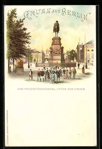 Lithographie Berlin, Das Friedrichsdenkmal Unter den Linden