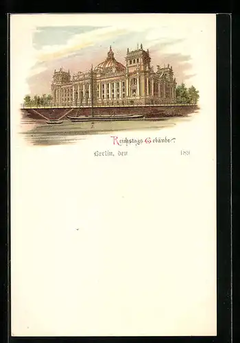 Lithographie Berlin-Tiergarten, Ansicht vom Reichstagsgebäude