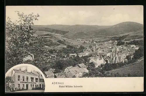 AK Adenau, Ortsansicht aus der Vogelschau, Hotel Wildes Schwein