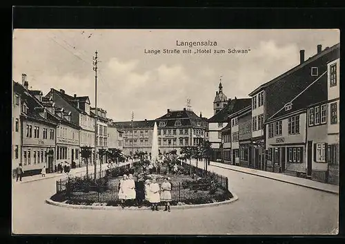 AK Langensalza, Lange Strasse mit Hotel zum Schwan