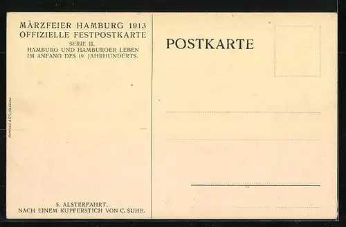 Künstler-AK Hamburg, Alsterfahrt, Im Hintergrund Windmühle, Festpostkarte zur Märzfeier 1913