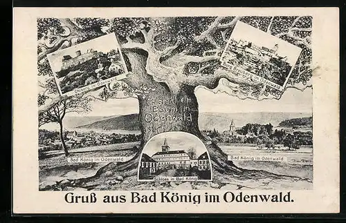 AK Bad König im Odenwald, Ortsansicht, Otzberg, Burg Breuberg