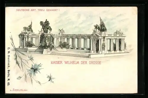 Lithographie Berlin, Denkmal Kaiser Wilhelm der Grosse