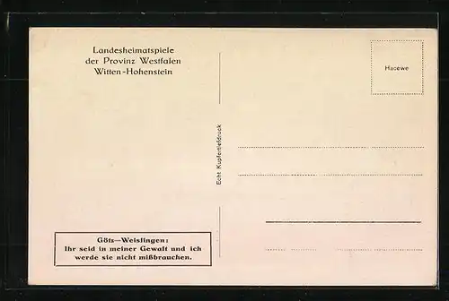 AK Witten, Hohenstein, Landesheimatspiele der Provinz Westfalen, Götz von Berlichingen, Götz-Weissingen