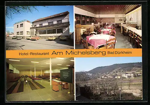 AK Bad Dürkheim, Ortsansicht und drei Ansichten vom Hotel-Restaurant Am Michelsberg, Sachsenhütterstrasse 2
