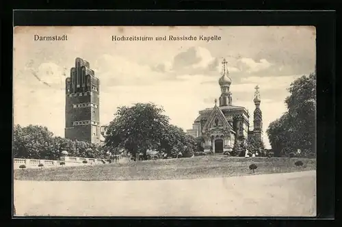 AK Darmstadt, Hochzeitsturm und Russische Kapelle