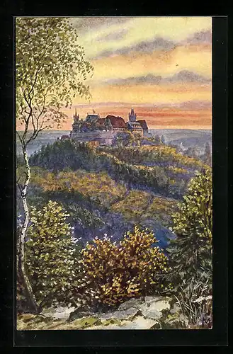 Künstler-AK Coburg, Blick von der Teufelskanzel