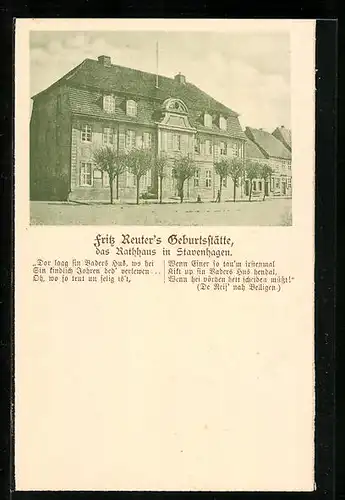 AK Stavenhagen, Rathaus, Geburtsstätte von Fritz Reuter
