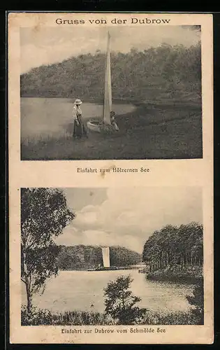 AK Dubrow, Einfahrt zum Hölzernen See, Einfahrt vom Schmölde See