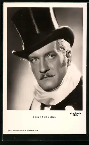 AK Schauspieler Karl Schönböck mit Zylinderhut