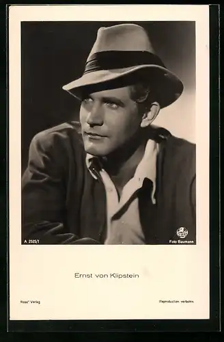 AK Schauspieler Ernst von Klipstein mit Hut