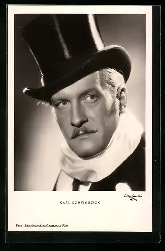 AK Schauspieler Karl Schönböck mit Zylinderhut