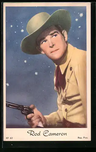 AK Schauspieler Rod Cameron mit Hut und Pistole