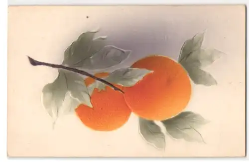 Präge-Airbrush-AK Reife Orangen am Zweig