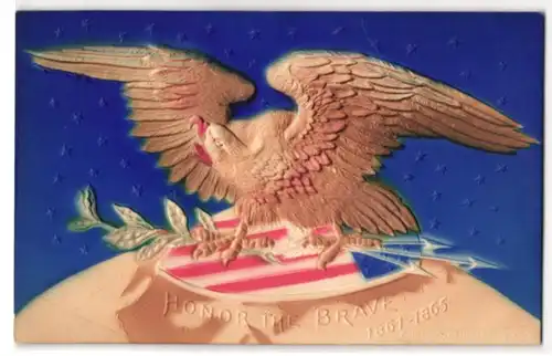 Präge-Airbrush-AK Honor the Brave 1861-1865, US-amerikanischer Weisskopfseeadler