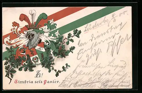 Lithographie Cimbria sei`s Panier, Studentenwappen